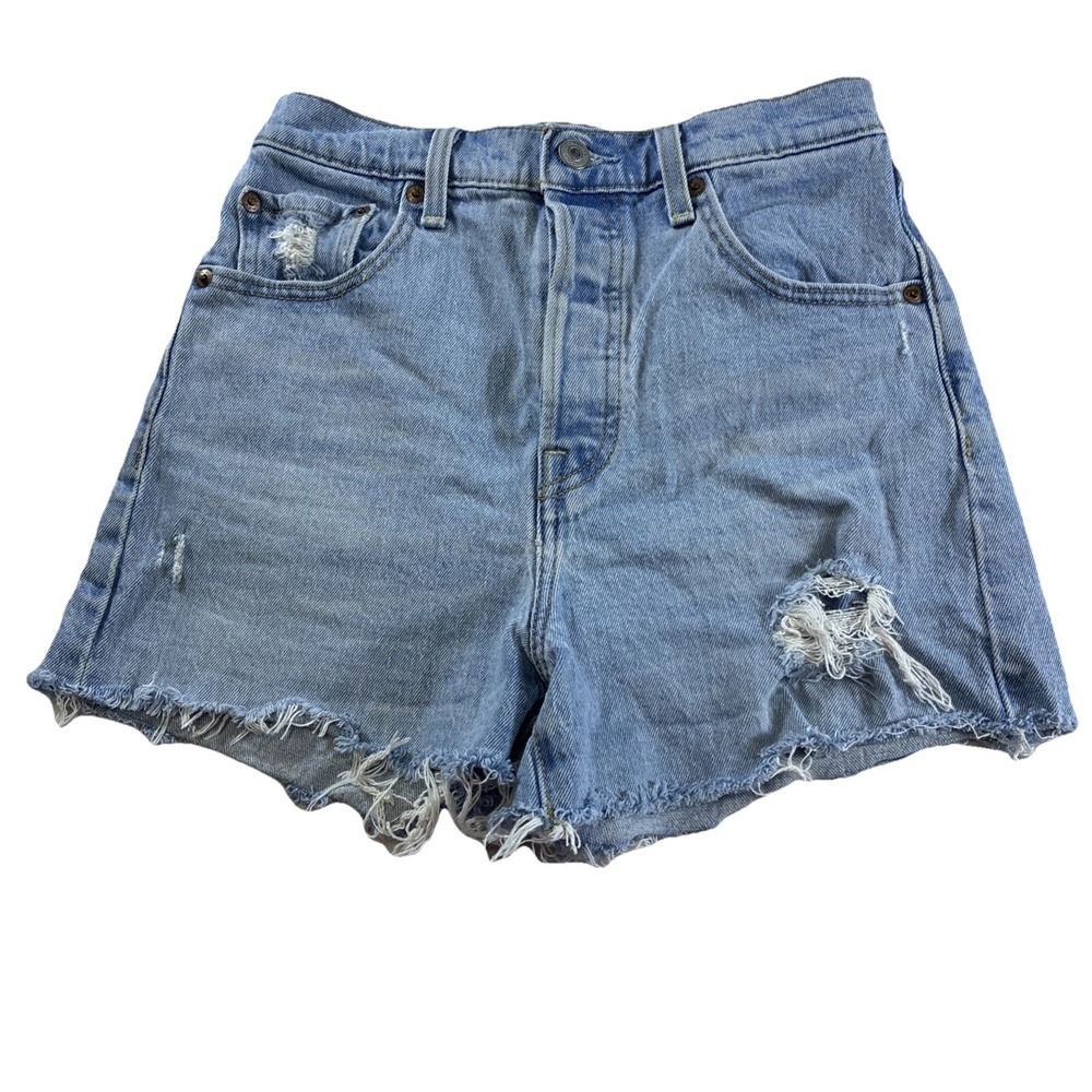 Levi's Premium Ribcage Shorts Big E Distressed Button Fly Women's W26 Blue
